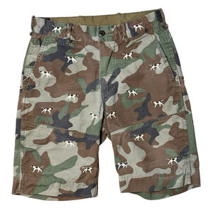 Polo Ralph Lauren VTG Sportsman Camo Hunter & Dog All Over Print Short 28 *READ*